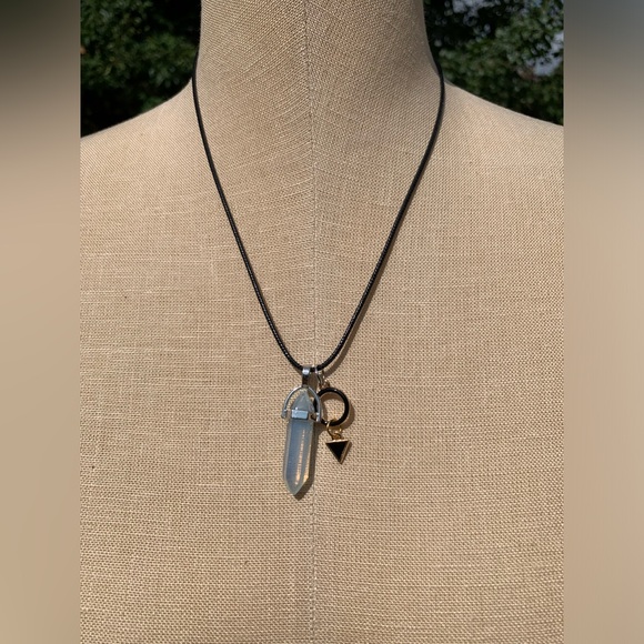 Handmade Dagger Opalite Resin Crystal Amulet Necklace & Triangle & Circle Charm - Picture 13 of 13